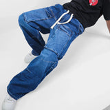 بنطلون وايد ليج رجالي جينز رباعية قطن 100% كحلي غامق جميع المواسم من إيجي وير جينز - bgm04-444-blue