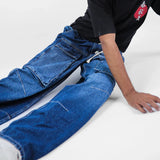 بنطلون وايد ليج رجالي جينز رباعية قطن 100% كحلي غامق جميع المواسم من إيجي وير جينز - bgm04-444-blue