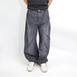 بنطلون وايد ليج رجالي جينز رباعية قطن 100% رمادي غامق جميع المواسم من إيجي وير جينز - bgm06-466-dark grey