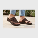 شبشب وش عريض رجالى فوندي جلد إسكاي مستورد ونعل PVC حقن بني جميع المواسم من ال وحيد - h10-br