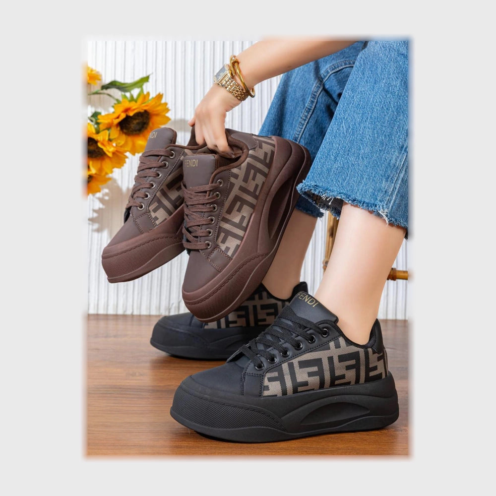 حذاء سنيكرز حريمى فوندي جلد إسكاي مستورد ونعل PVC حقن الوان متعددة جميع المواسم من المهندس - hf-8
