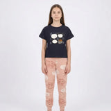 طقم قطعتين تيششرت طابعه استرس وبنطلون مطبوع رسومات بناتى قطن سينجل ليكرا كحلي صيفي من باجي - p12