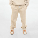 بنطلون وايد ليج ساده للجنسين قطن اسفنجي بيج جميع المواسم من اتش - Pant-Biege