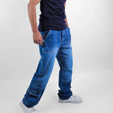 بنطلون ريجيولار رجالي جينز رباعية قطن 100% كحلي وسط جميع المواسم من إيجي وير جينز - rgm04-461-medum blue