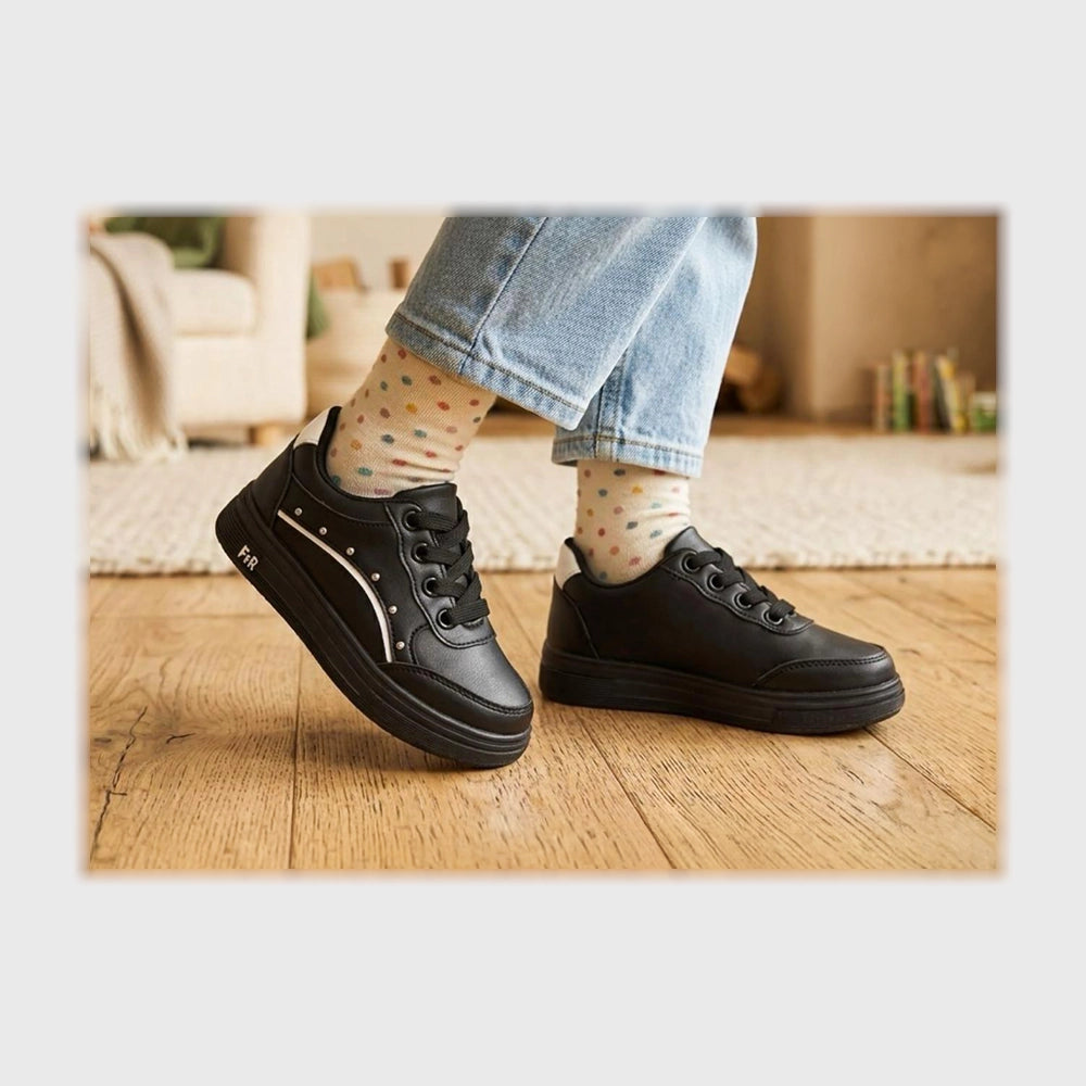 حذاء سنيكرز اطفالى فوندي جلد إسكاي مستورد ونعل PVC حقن اسود جميع المواسم من ال وحيد - s351-black