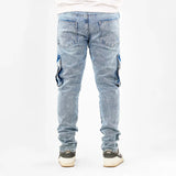 بنطلون كارجو رجالي جينز رباعية 98% قطن 2% ليكرا كحلي فاتح جميع المواسم من إيجي وير جينز - skm02-490-light blue