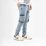 بنطلون كارجو رجالي جينز رباعية 98% قطن 2% ليكرا كحلي فاتح جميع المواسم من إيجي وير جينز - skm02-490-light blue