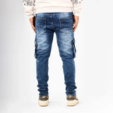 بنطلون كارجو رجالي جينز رباعية 98% قطن 2% ليكرا كحلي وسط جميع المواسم من إيجي وير جينز - skm02-490-medum blue