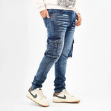 بنطلون كارجو رجالي جينز رباعية 98% قطن 2% ليكرا كحلي وسط جميع المواسم من إيجي وير جينز - skm02-490-medum blue