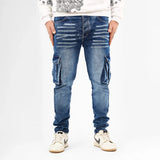 بنطلون كارجو رجالي جينز رباعية 98% قطن 2% ليكرا كحلي وسط جميع المواسم من إيجي وير جينز - skm02-490-medum blue