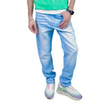 بنطلون سلم رجالي جينز رباعية 98% قطن 2% ليكرا كحلي فاتح جميع المواسم من إيجي وير جينز - slm01-376-light blue