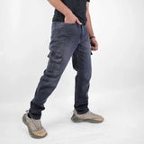 بنطلون كارجو رجالي جينز رباعية 98% قطن 2% ليكرا رمادي غامق جميع المواسم من إيجي وير جينز - slm04-393-dark grey