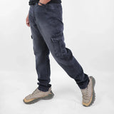 بنطلون كارجو رجالي جينز رباعية 98% قطن 2% ليكرا رمادي غامق جميع المواسم من إيجي وير جينز - slm04-393-dark grey