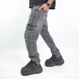 بنطلون كارجو رجالي جينز رباعية 98% قطن 2% ليكرا رمادي فاتح جميع المواسم من إيجي وير جينز - slm04-393-light grey