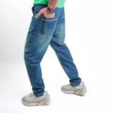 بنطلون سلم رجالي جينز رباعية 98% قطن 2% ليكرا كحلي زيتي جميع المواسم من إيجي وير جينز - slm05-433-olive blue