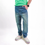 بنطلون سلم رجالي جينز رباعية 98% قطن 2% ليكرا كحلي زيتي جميع المواسم من إيجي وير جينز - slm05-433-olive blue