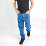 بنطلون سلم رجالي جينز رباعية 98% قطن 2% ليكرا كحلي وسط جميع المواسم من إيجي وير جينز - slm08-487-medum blue