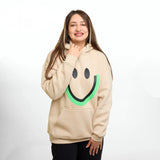 سويتشيرت هودي مطبوع حريمى قطن اسفنجي بيج شتوي من اتش - smile-Beige