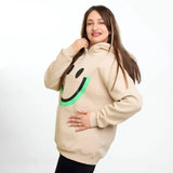 سويتشيرت هودي مطبوع حريمى قطن اسفنجي بيج شتوي من اتش - smile-Beige