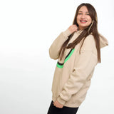 سويتشيرت هودي مطبوع حريمى قطن اسفنجي بيج شتوي من اتش - smile-Beige