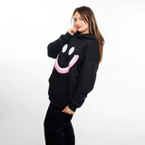 سويتشيرت هودي مطبوع حريمى قطن اسفنجي اسود شتوي من اتش - smile-Black