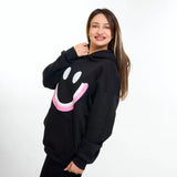 سويتشيرت هودي مطبوع حريمى قطن اسفنجي اسود شتوي من اتش - smile-Black