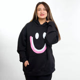 سويتشيرت هودي مطبوع حريمى قطن اسفنجي اسود شتوي من اتش - smile-Black