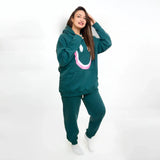 سويتشيرت هودي مطبوع حريمى قطن اسفنجي اخضر شتوي من اتش - smile-Green