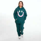 سويتشيرت هودي مطبوع حريمى قطن اسفنجي اخضر شتوي من اتش - smile-Green