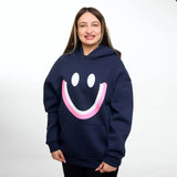 سويتشيرت هودي مطبوع حريمى قطن اسفنجي كحلي شتوي من اتش - smile-Navy