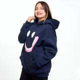 سويتشيرت هودي مطبوع حريمى قطن اسفنجي كحلي شتوي من اتش - smile-Navy