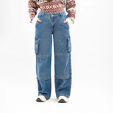 بنطلون وايد ليج حريمي جينز رباعيه قطن 100 % كحلي وسط جميع المواسم من ايجي وير جينز - wlw05-519-medium-blue