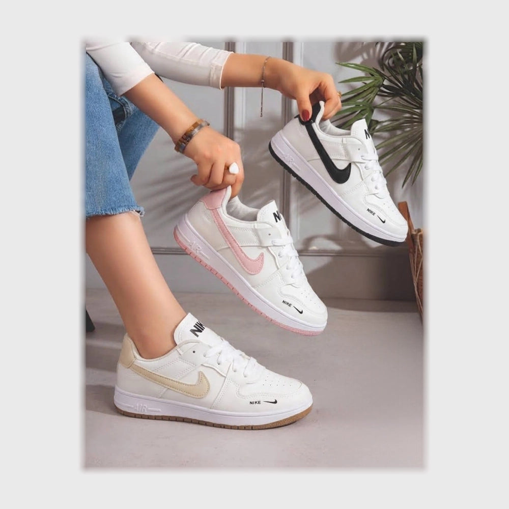 حذاء سنيكرز حريمى فوندي جلد إسكاي مستورد ونعل PVC حقن الوان متعددة جميع المواسم من الشماع - x-97