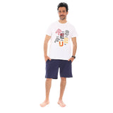 Tendon Pyjama Shorts for Men, Cotton - White Navy Blue