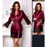 Al Nada Decorated Short Robe for Women, Satin - Purple