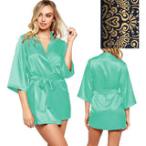 Al Nada Short Robe for Women, Satin - Turquoise