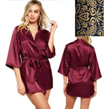 Al Nada Short Robe for Women, Satin - Dark Red