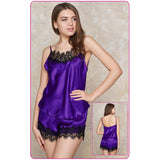 Al Nada Lace Detail Satin Pyjamas for Women, Satin - Purple