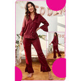 Al Nada Satin Pyjamas for Women, Satin - Dark Red