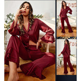 Al Nada Satin Pyjamas for Women, Satin - Dark Red