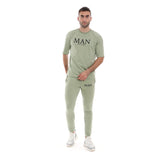 Al Hayba Short Sleeves T-shirt with Pants for Men, Cotton/Lycra - Mint