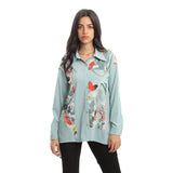 Spenoza Printed Shirt for Women, Poplin/Chiffon - Mint